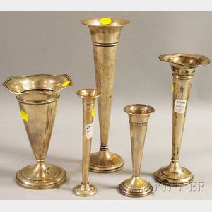 Five Weighted Sterling Silver Trumpet Vases