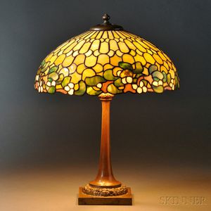 Mosaic Glass Mistletoe Table Lamp Attributed to Duffner & Kimberly
