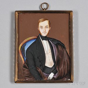 Continental School, Mid-19th Century Portrait Miniature of a Gentleman.