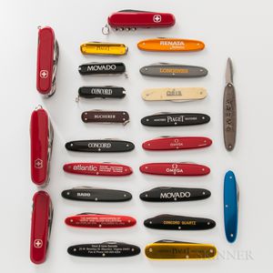 Twenty Promotional Watch Brand Penknives and Four Swiss Army Pocketknives