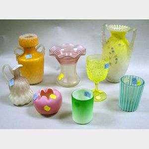 Eight Assorted Victorian Colored Art Glass Items