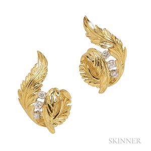 18kt Gold and Diamond Leaf Earrings, McTeigue