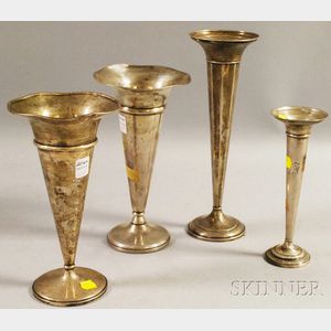 Four Weighted Sterling Silver Trumpet Vases
