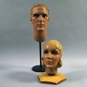 Two Painted Composite Mannequin Heads