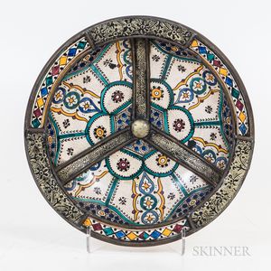 Persian-style Metal Overlay Polychrome Pottery Bowl