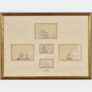 Five Pencil and Gouache Sketches "Drawn by Vice-Admiral The Hon. Sir Chas Paget" Framed Together