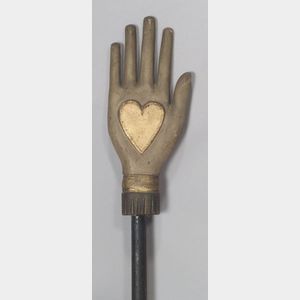 Odd Fellows Carved and Painted Wooden Heart and Hand Staff