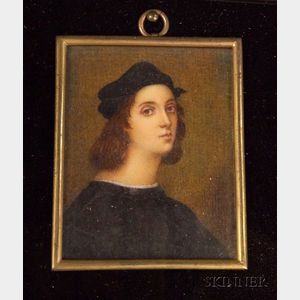 Italian Portrait Miniature on Ivory after Raphael's Self Portrait