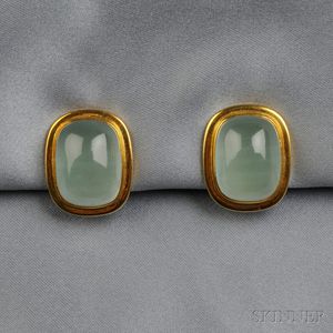18kt Gold and Aquamarine Earclips
