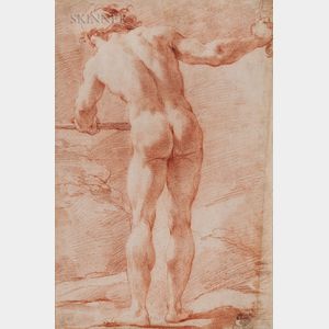 Ubaldo Gandolfi (Italian, 1728-1781) Standing Male Nude Seen from Behind, His Right Arm Outstretched
