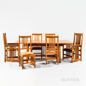 William Laberge Cherry Dining Table and Six Chairs