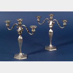 Pair of Bailey, Banks & Biddle Weighted Sterling Three-Light Candelabra