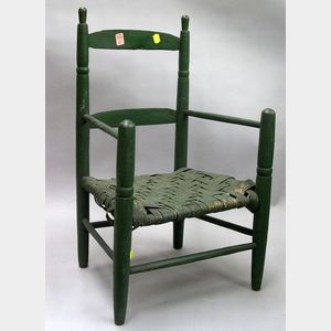 Green Painted Childs Slat-back Armchair.