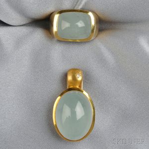 18kt Gold and Aquamarine Ring and Pendant