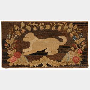 Wool Hooked Rug with Playful Dog Motif