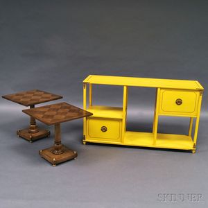Pair of Old Colony Parquetry Side Tables and a Yellow-painted Etagere