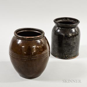 Redware Pottery Crock and a Jar
