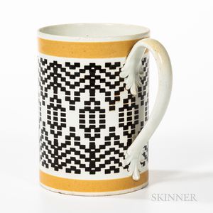 Checkered and Slip-decorated Pearlware Quart Mug