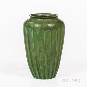 Grueby Pottery Fluted Matte Green Vase