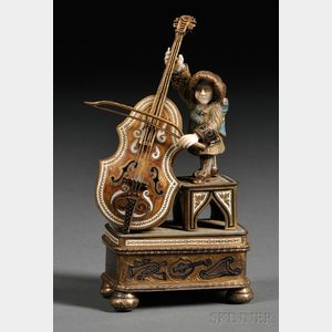 Continental Enameled .900 Silver and Bone Musician-form Whimsy Box