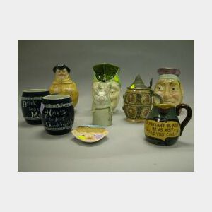 Nine European Ceramic Face, Motto and Character Jugs and Other Table Items