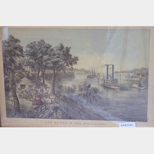 Two Framed Currier & Ives Large Folio Hand-colored Lithographs, "High Water" in the Mississippi,
