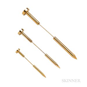 Suite of Three Aldo Cipullo for Cartier 18kt Gold Nail Jabot Brooches