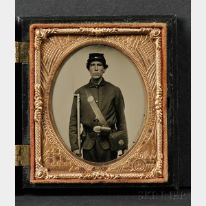 Sixth Plate Tintype of a Union Soldier Standing at Attention