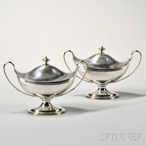 Pair of George V Sterling Silver Sauce Tureens and Covers