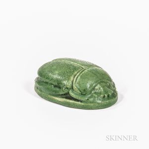 Grueby Pottery Matte Green Scarab Paperweight