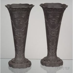 Pair of Wedgwood Black Basalt Elizabethan Flower Vases