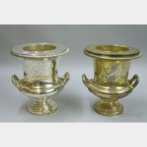 Pair of Georgian-style English Silver Plate Wine Coolers