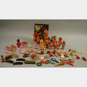 Thirty-three Vintage Celluloid Doll Figures, Twenty-two Toy Brushes, Hand Mirrors, and Novelty Items, Celluloid Collectors Referenc...