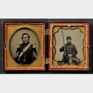 Two Sixth Plate Ambrotype Portraits of a Union Officer and a Soldier