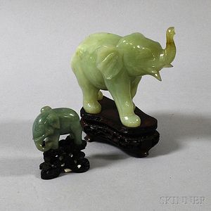 Two Chinese Pale Green Hardstone Elephants