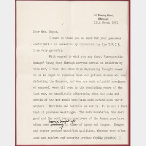 Churchill, Clementine (1885-1977) Typed Letter Signed, Whitehall, 11 March 1941.
