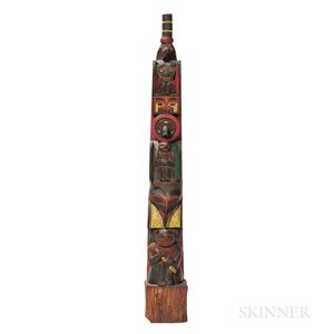 Northwest Coast Polychrome Wooden Model Totem Pole