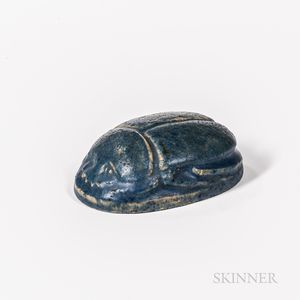 Grueby Pottery Matte Blue Scarab Paperweight