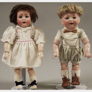 Two German Bisque Head Toddler Dolls