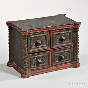 Carved and Painted-decorated Four-drawer Box