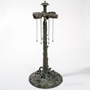 Arts and Crafts Patinated Bronze Tree Trunk Lamp Base
