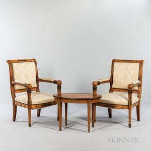 Pair of Empire-style Mahogany Ormolu-mounted Fauteuils and a Side Table