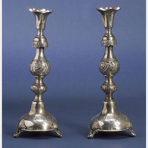Pair of Russian Silver Candlesticks
