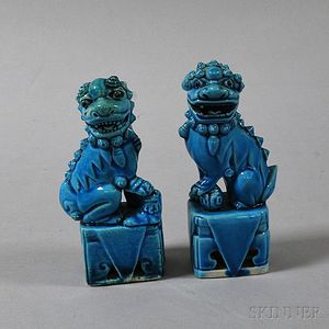 Pair of Chinese Turquoise Glazed Buddhist Lions
