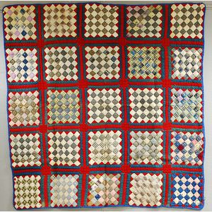 Two Geometric Calico Patchwork Cotton Quilts
