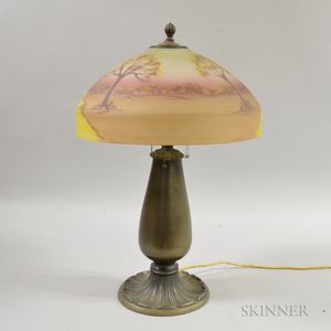 Brass and Reverse-painted Glass Table Lamp