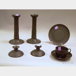 Seven Wedgwood Black Basalt Table Items