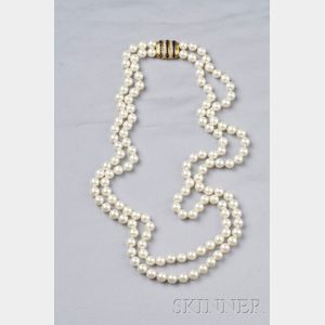 Cultured Pearl, Sapphire, and Diamond Double-strand Necklace