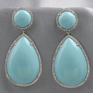 14kt White Gold, Turquoise, and Diamond Earpendants