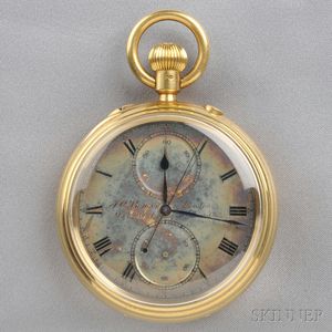 18kt Gold Open Face Chronograph Split Second Stop Watch, J.W. Benson